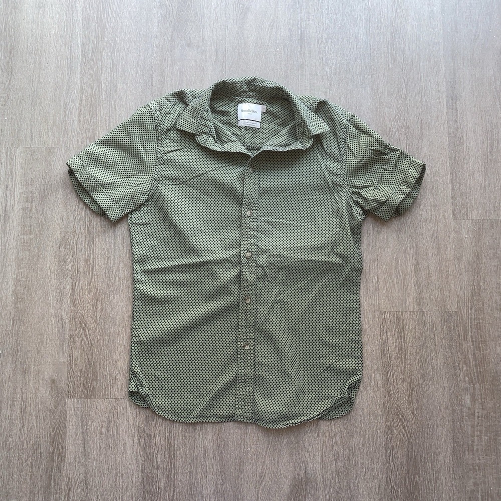 Goodfellow Dark Olive Green Cross Short Sleeve Button Up Collared Men's Small
